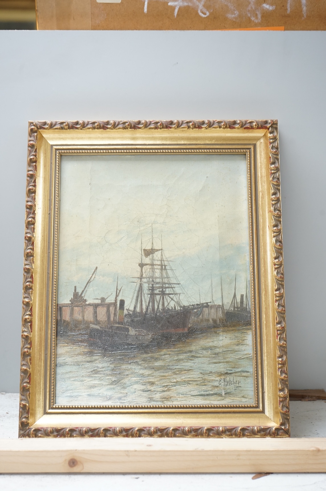Edwin Henry Eugene Fletcher (1857-1945), pair of oils on canvas, Seascapes with boats, each signed, 22 x 15cm, gilt framed